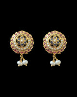 Ruby Sapphire Freshwater Pearl Stud Earrings – 92.5 Silver Gold Plated ( READY TO SHIP )