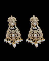 Dangler Choker Set with Earrings & Tika – Gold-Plated Zircon & Pearl Elegance ( SHIPS IN 4 WEEKS )