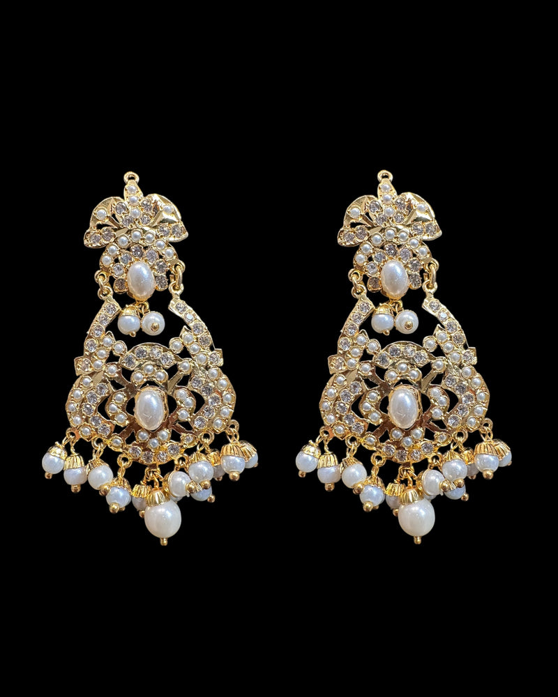 Dangler Choker Set with Earrings & Tika – Gold-Plated Zircon & Pearl Elegance ( SHIPS IN 4 WEEKS )