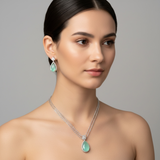 Cz pendant earrings set in mint with silver plating ( READY TO SHIP )