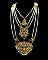 BR601 Ruby Emerald & Freshwater Pearl Handcrafted Bridal Jewelry Set (READY TO SHIP)