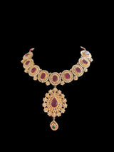 BR303 Ruby emerald with zircon combination gold plated necklace set ( READY TO SHIP )