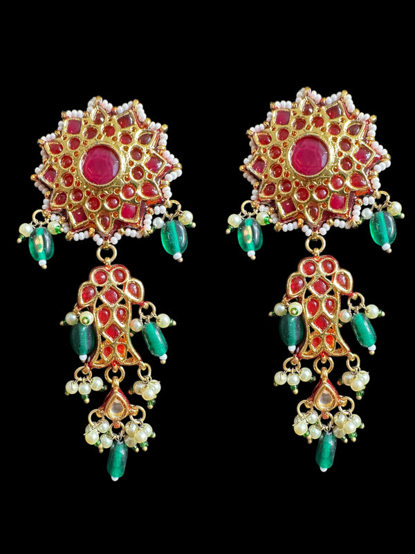 Maya Kundan earrings  -Red Green ( READY TO SHIP )