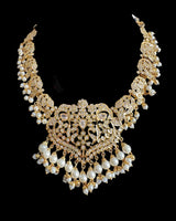DNS211 Neeli Elegant Gold-Plated Necklace Set with Zircons & Shell Pearls ( READY TO SHIP )