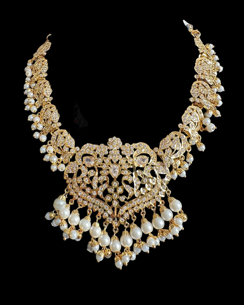 DNS211 Neeli Elegant Gold-Plated Necklace Set with Zircons & Shell Pearls ( READY TO SHIP )