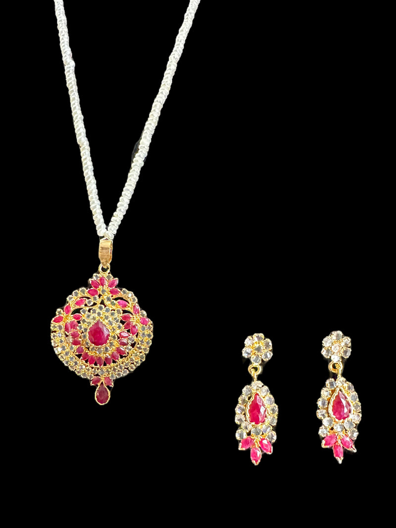 PS240 Gold plated ruby pendant set with fresh water pearls ( READY TO SHIP)
