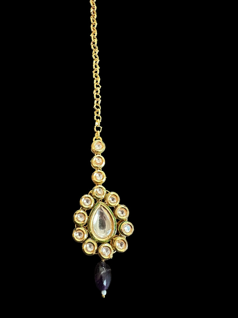 DNS144 Mohini bridal necklace in high quality kundan with natural amethyst beads (READY TO SHIP )