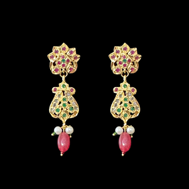 DER545 gold plated earrings in ruby emerald ( READY TO SHIP )