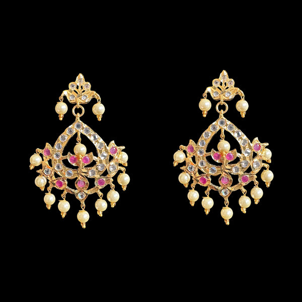 DER563 Dina hyderabadi Ruby Chandbali with golden pearls ( READY  TO SHIP )