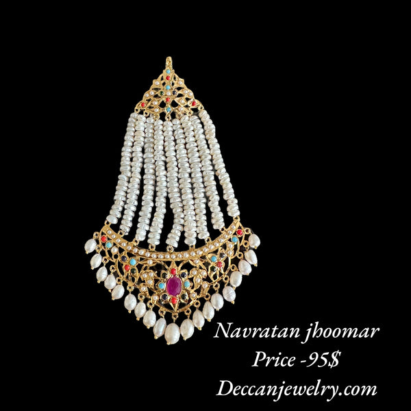 DJHR108 Navratan jhoomar in fresh water pearls ( READY TO SHIP )