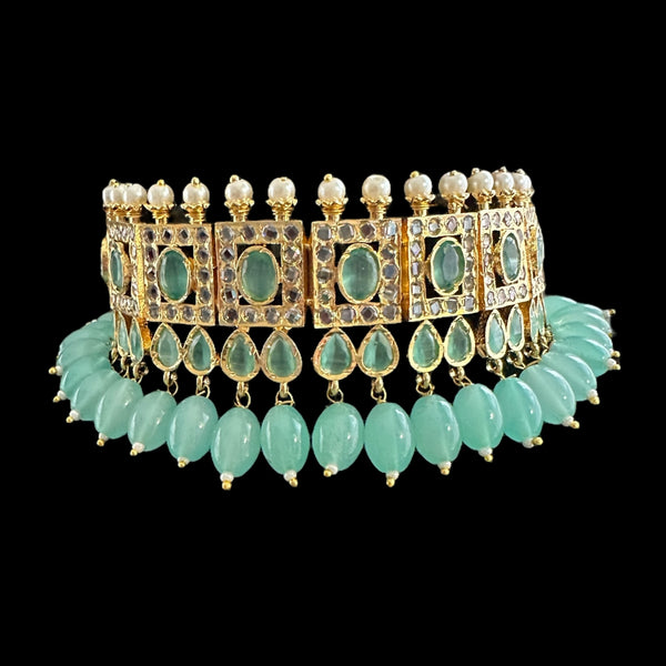 C506 Gauhar hyderabadi choker in mint blue ( READY TO SHIP )