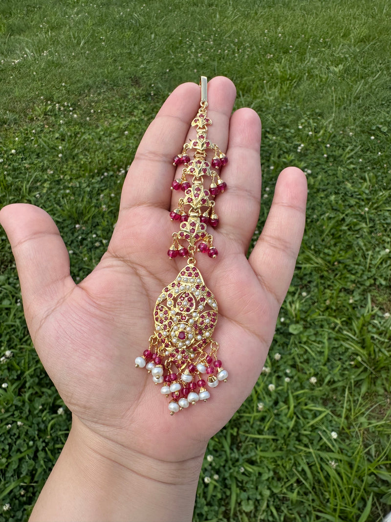 Ruby pearl bridal Tika in gold plated silver ( READY TO SHIP )