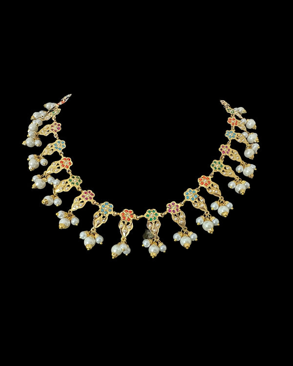 DNS193  Alea punjabi Jadau necklace  set - Navratan   (READY TO SHIP)