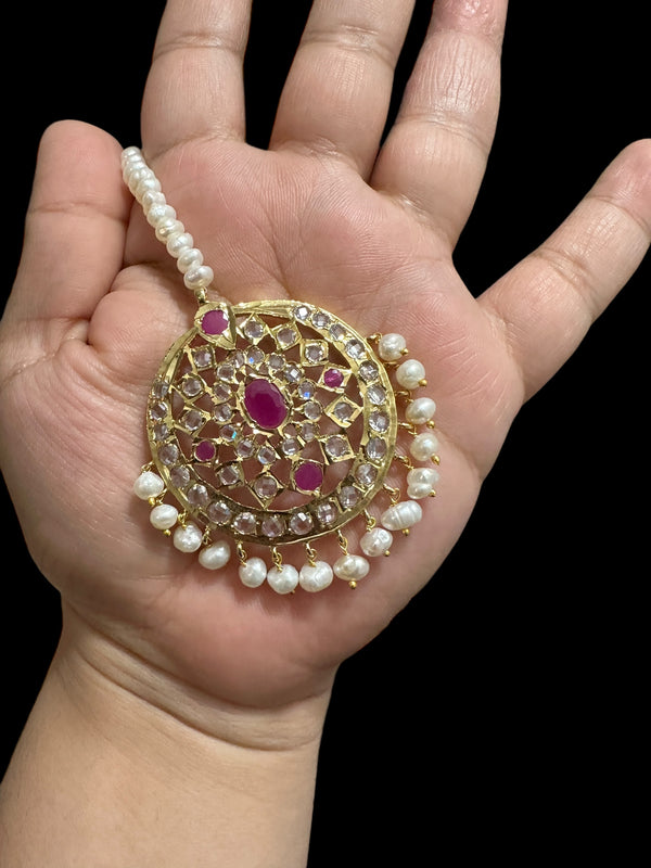 DJTK333 Zeba tika in fresh water pearls - Ruby ( READY TO SHIP)