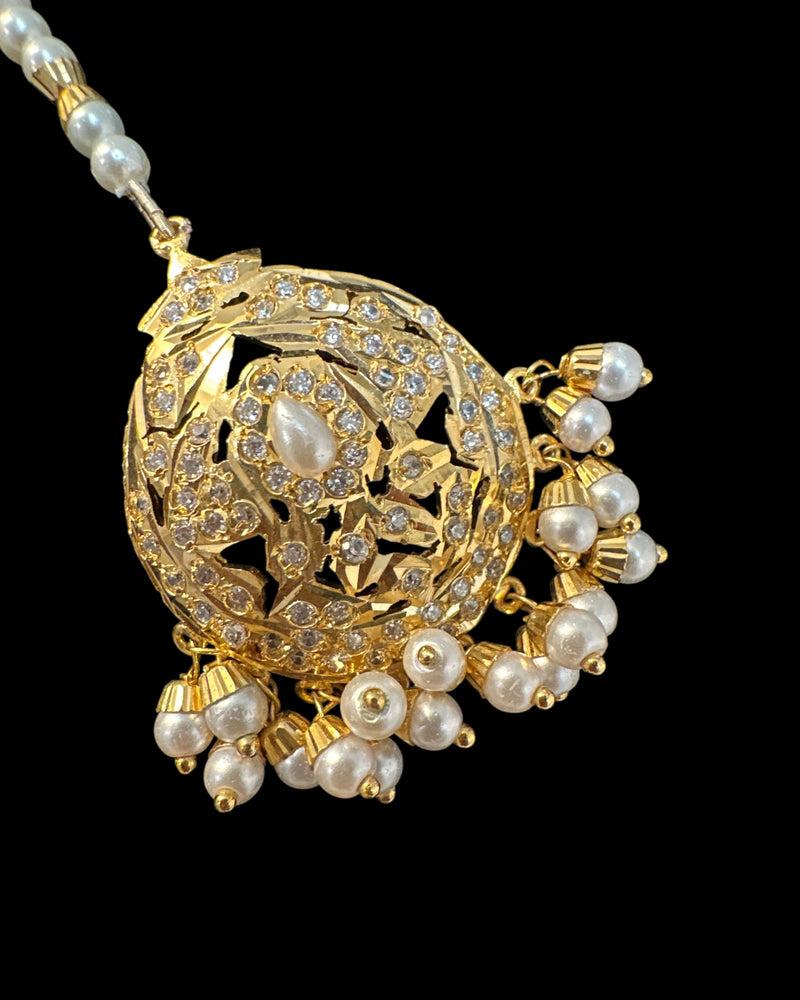 ✨ Hyderabadi Jhoomar & Tika Set – Gold-Plated with Freshwater Pearls & Zircon ( READY TO SHIP )
