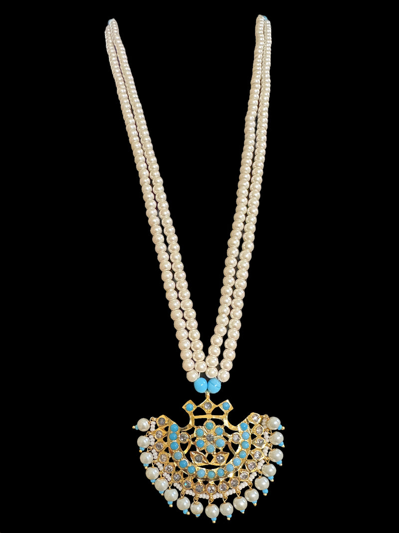 PS220 Turquoise / feroza hyderabadi pendant set with pearls (SHIPS in 2 WEEKS  )