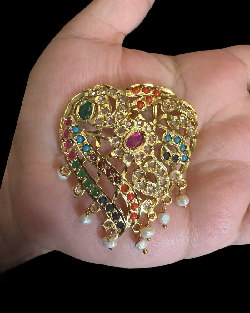 Akriti pendant with studs - Navratan ( READY TO SHIP )