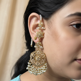 Gold plated earrings tika set in pearls ( READY TO SHIP )
