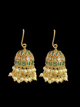 DER774 Gold plated ruby emerald combination jhumka ( READY TO SHIP )