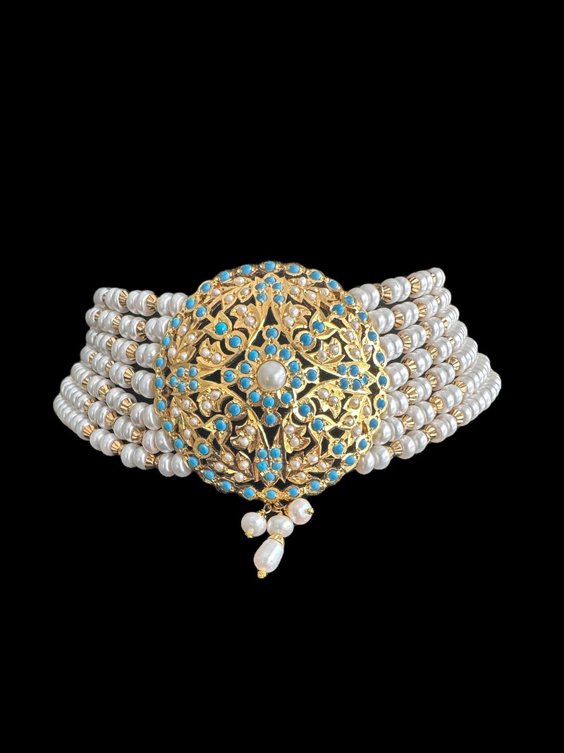 MEHTAB Feroza pearl choker , gold plated silver ( READY TO SHIP )