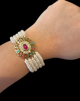 Navratan Gold-Plated Silver Bracelet with Freshwater Pearls ( READY TO SHIP )