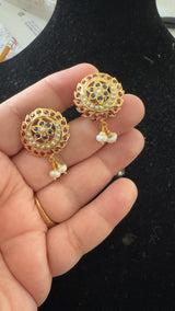 Ruby Sapphire Freshwater Pearl Stud Earrings – 92.5 Silver Gold Plated ( READY TO SHIP )