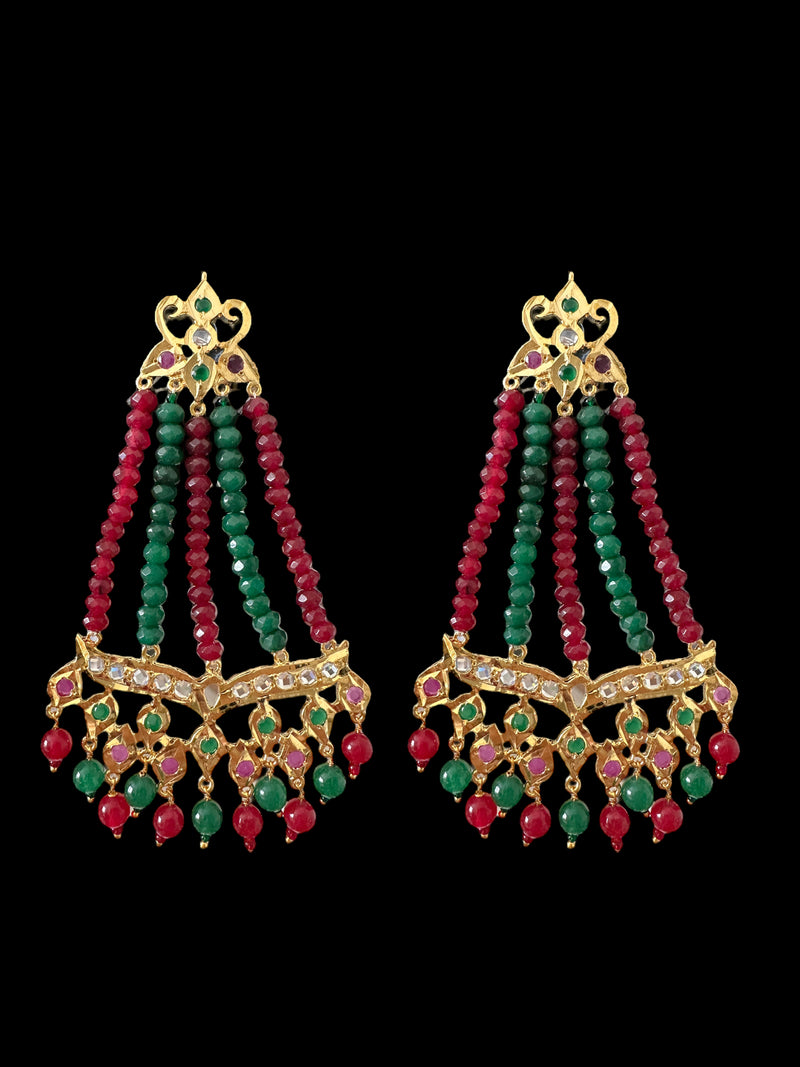 DER591 Amrita jhoomar earrings in ruby green beads  ( READY TO SHIP )