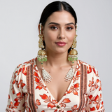 C577 Gold Plated Kundan Choker with Light Green Beads & Earrings ( READY TO SHIP )