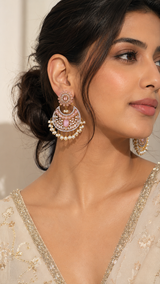 ERS2 Gold-Plated Chandbali Earrings with Zircons & Shell Pearls ( READY TO SHIP )