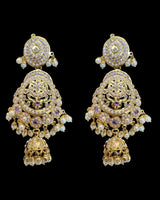DLN135 Gold-Plated Jadau Rani Haar with Earrings – Medium Length - Purple ( READY TO SHIP )