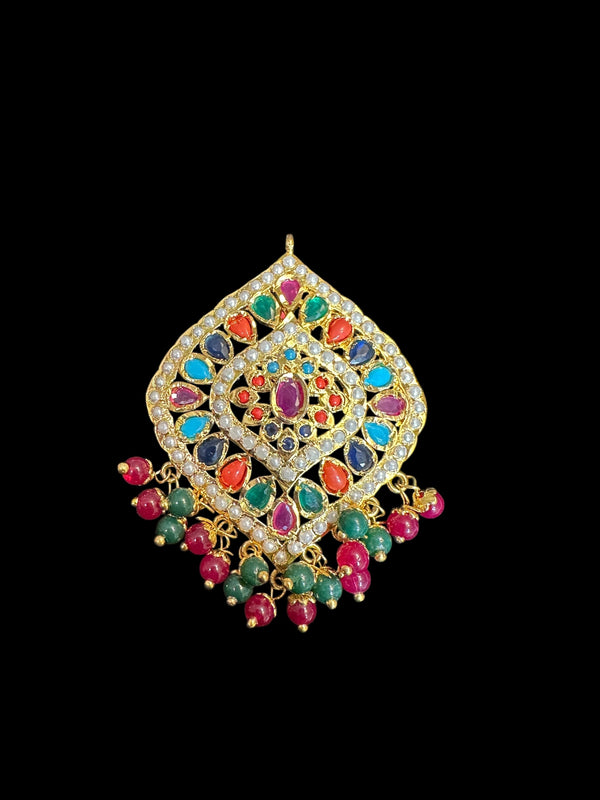 Jadau pendant earrings - Navratan ( READY TO SHIP )