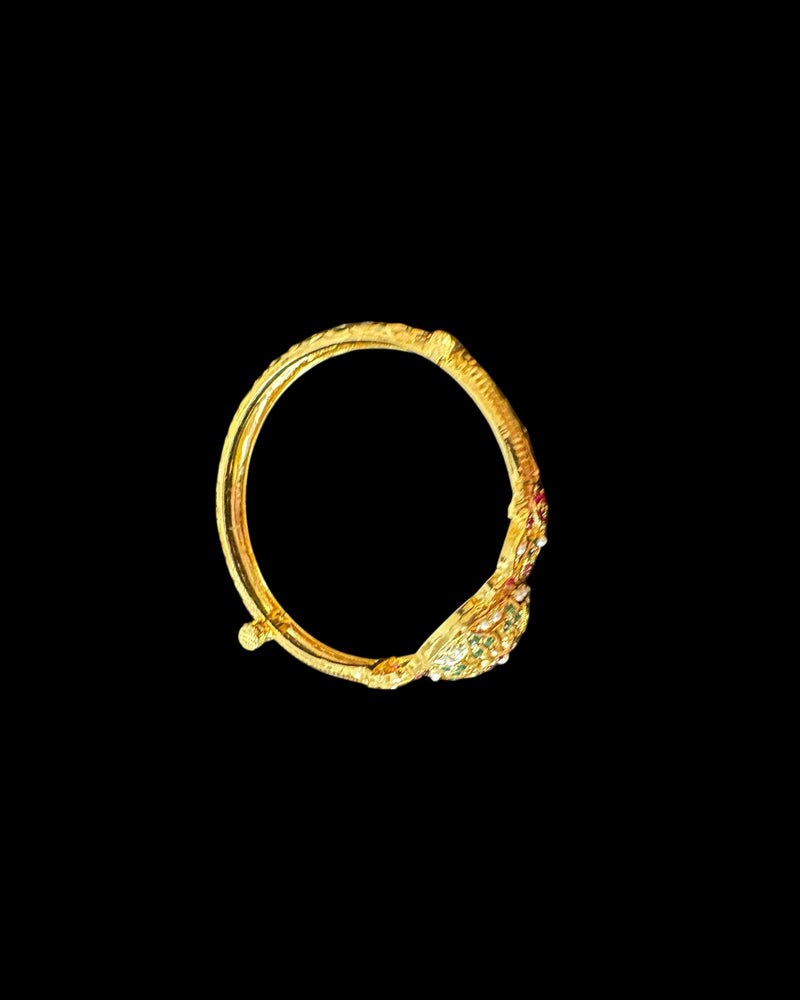 Ruby, Emerald & Freshwater Pearl Gold-Plated Silver Kada Bracelet ( SHIPS IN 5 WEEKS )