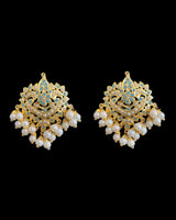 Mehwish jadau studs in feroza and pearls  ( READY TO SHIP )