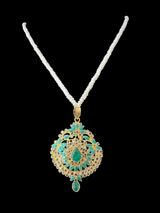 PS383 Gold plated emerald pendant set with fresh water pearls ( READY TO SHIP)