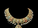 Navratan / Multicolored Jadau Necklace Set in Gold Plated Silver ( READY TO SHIP )