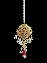 Zara earrings with jhumka and tika set in pearls- ruby emerald combination  ( READY TO SHIP )