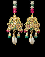 DNS207 Jadau necklace with earrings in ruby emerald zircon and real pearls ( READY TO SHIP )