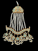 DJHR138 Anuja jhoomar in feroza/ turquoise with fresh water pearls ( READY TO SHIP )