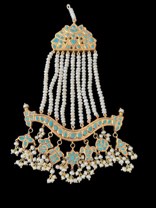 DJHR138 Anuja jhoomar in feroza/ turquoise with fresh water pearls ( READY TO SHIP )