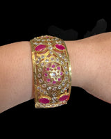 Broad Gold-Plated CZ Polki Kadhas – Ruby & Clear Combination ( READY TO SHIP )