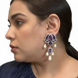ET573 Maria lotus dangler earrings in purple / amethsyt cz  ( READY TO SHIP )