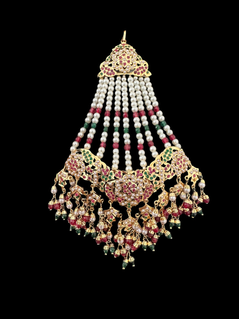 DJHR120 Jadau jhoomar in ruby emerald with pearls ( READY TO SHIP )