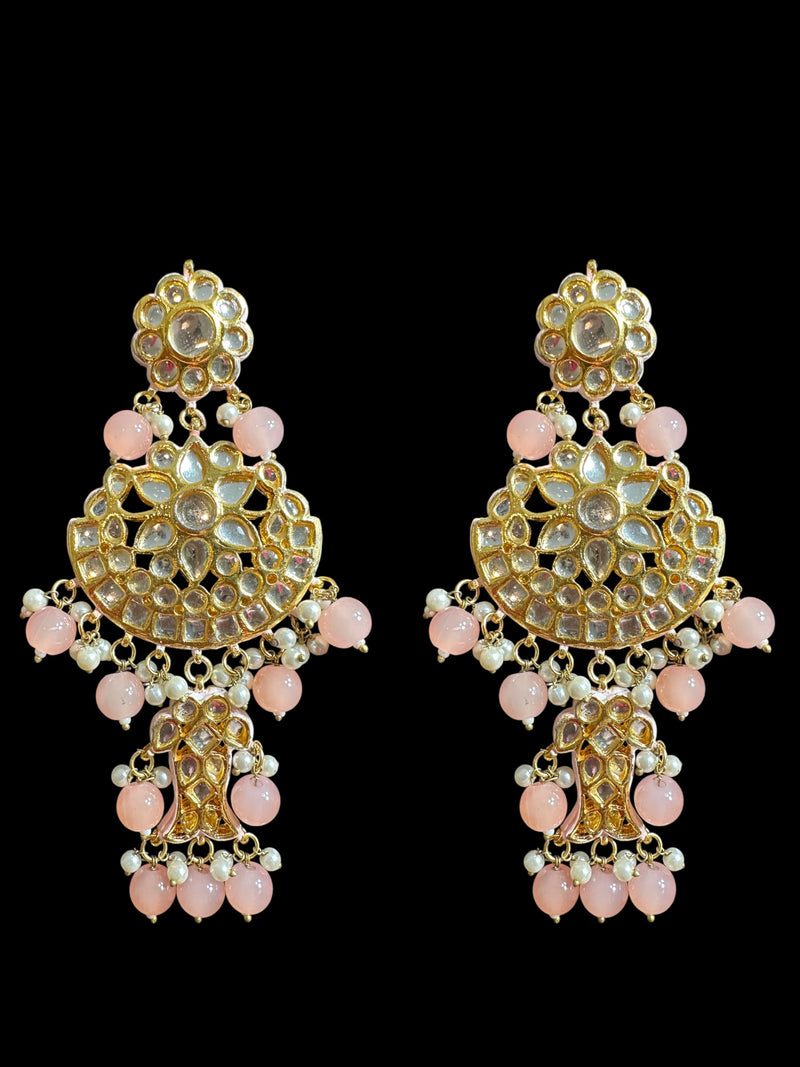 Farwah large  Kundan earrings  - peach   ( READY TO SHIP )