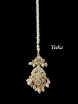 DLN129 jadau rani haar in pearls with earrings tika ( READY TO SHIP )