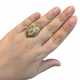 Ruby, Emerald & Freshwater Pearl Gold-Plated Silver Adjustable Ring ( READY TO SHIP )
