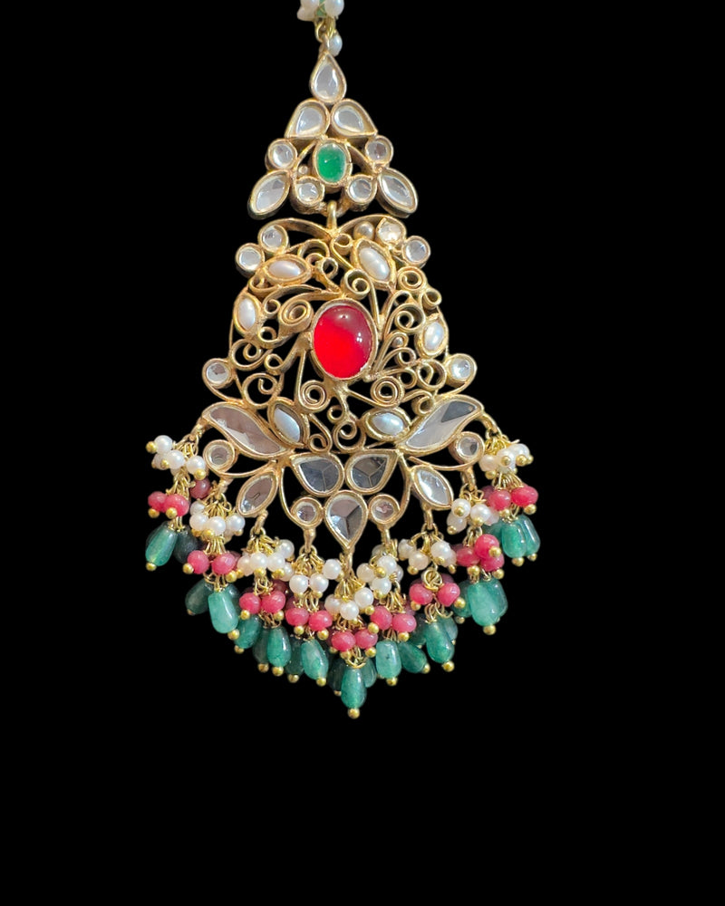 Ruby, Emerald & Pearl Gold-Plated bridal Choker Set | Semi-Precious Stones | Bridal Jewelry ( READY TO SHIP )