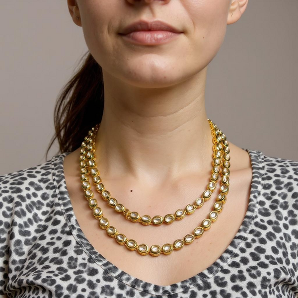 DNS208 Afsa Two-Layered Kundan Necklace – Handcrafted Bridal Gold-Plated Set with Meenakari Work ( READY TO SHIP )