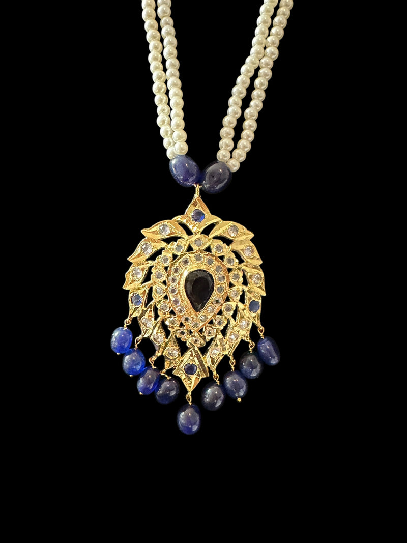 PS507 Alvira pendant set in sapphire blue with pearls  (READY TO SHIP)