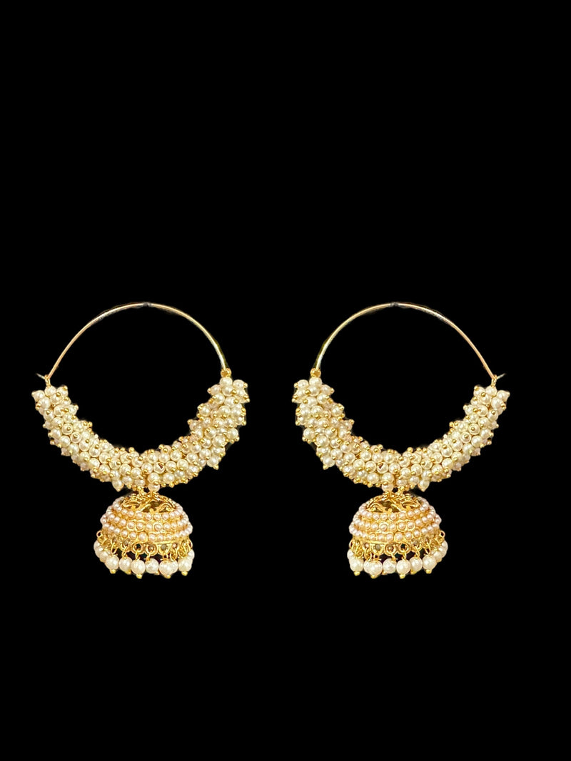 DER138 Gold plated pearl studded hoop earrings  (READY TO SHIP )