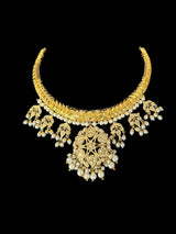 DNS189 Gold-Plated jadau Floral Hasli Necklace with jhumka earrings tika  – Handcrafted Traditional Set ( READY TO SHIP )